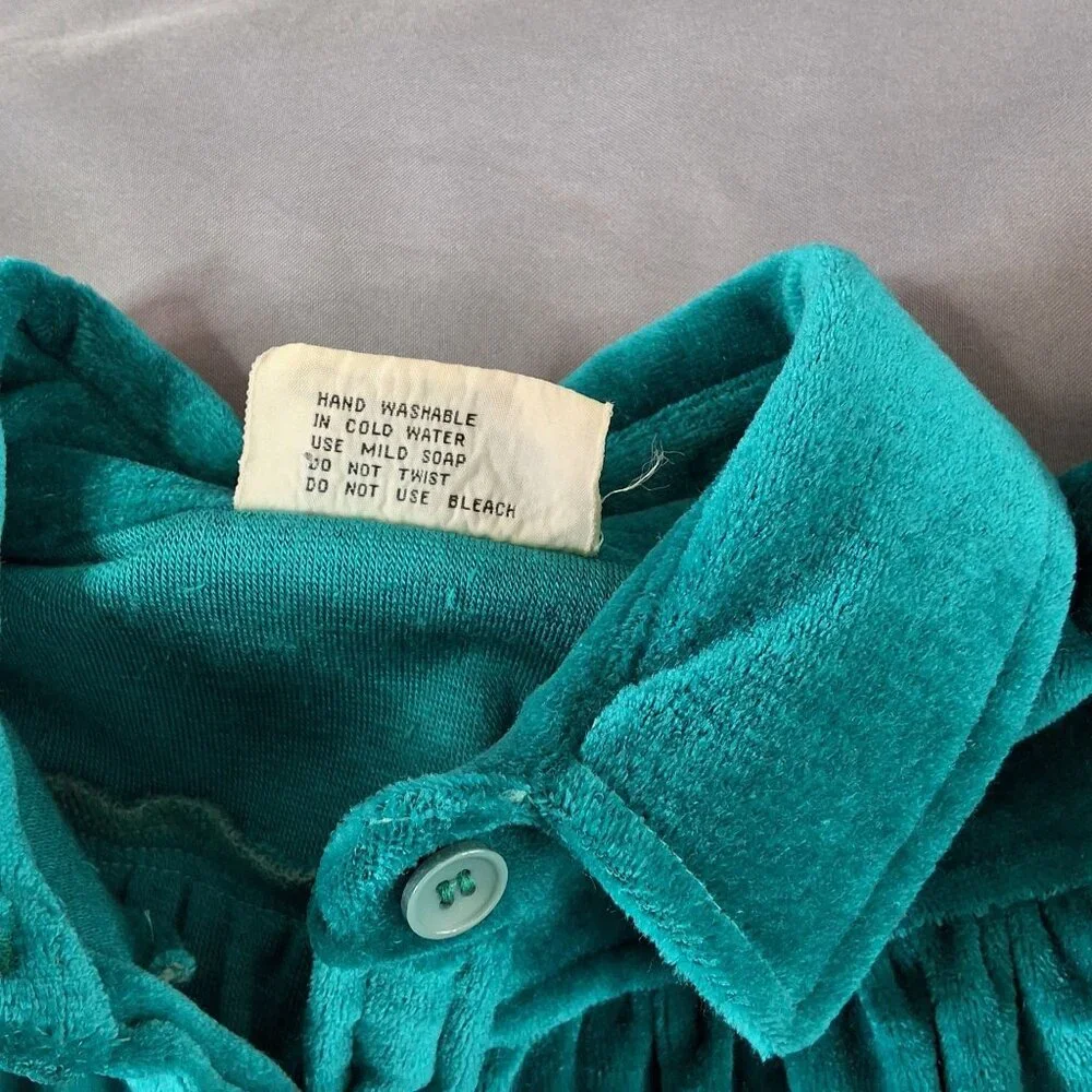 Vintage Fashion Bug 70/80's Teal Velour Button Up Top Ribbed Band 3/4 Sleeve Med - Picture 7 of 10